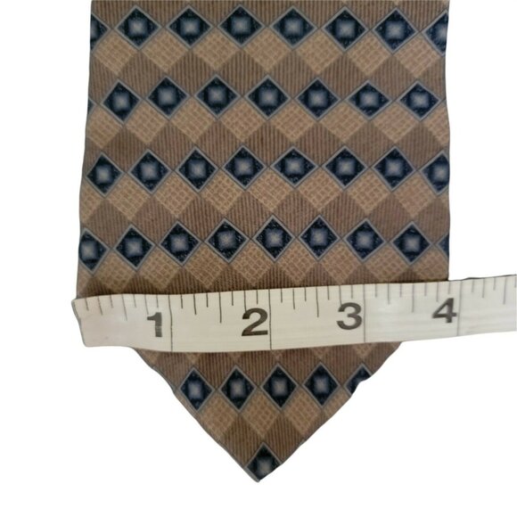 Van Heusen Silk Tie Brown Blue Geometric Diamonds Mens Necktie Business Menswear - Picture 4 of 5